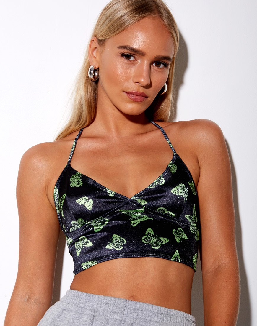 Dyla Crop Top in nero Butterfly Lime
