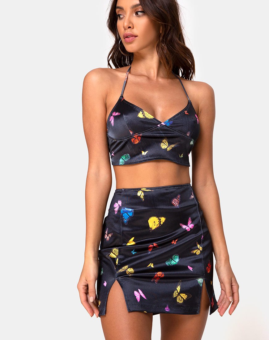 Immagine di Zida Gonna in Raso Stretch Nero Butterfly