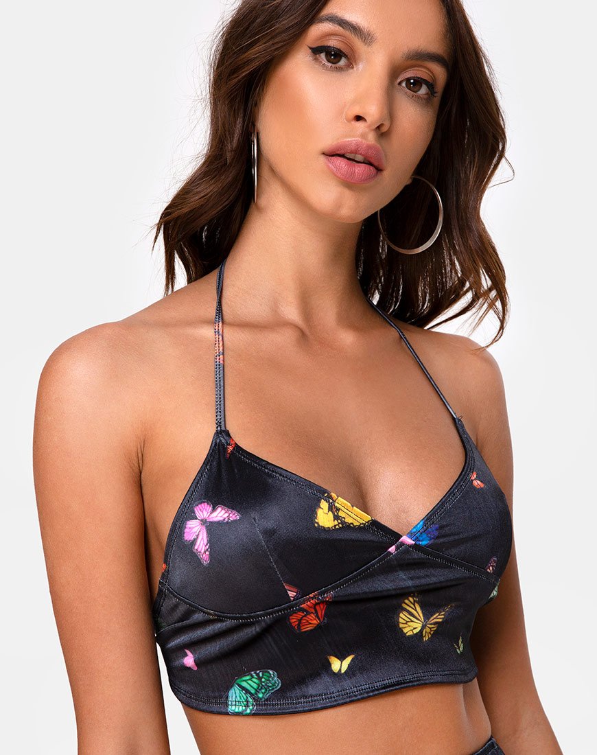 Immagine di Dyla Top in raso nero Butterfly
