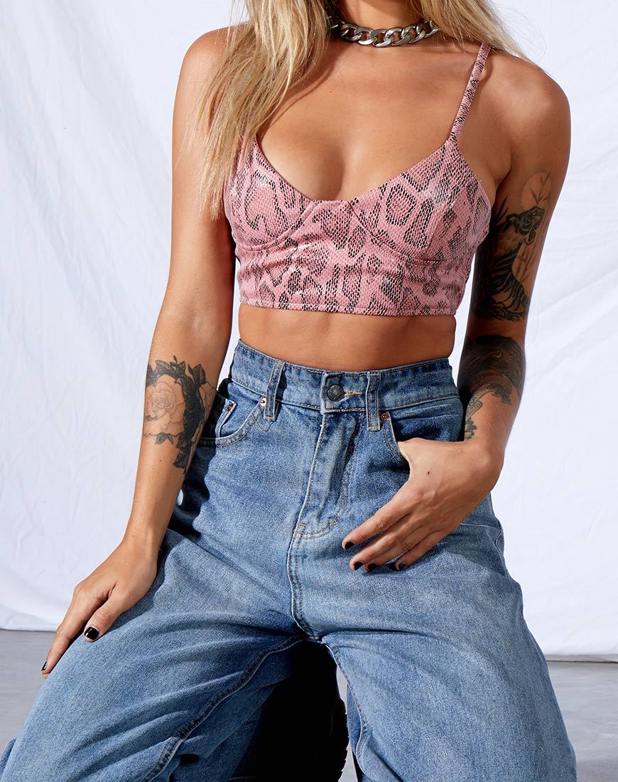 Immagine di Dyla Crop Top in PU Snake Pink