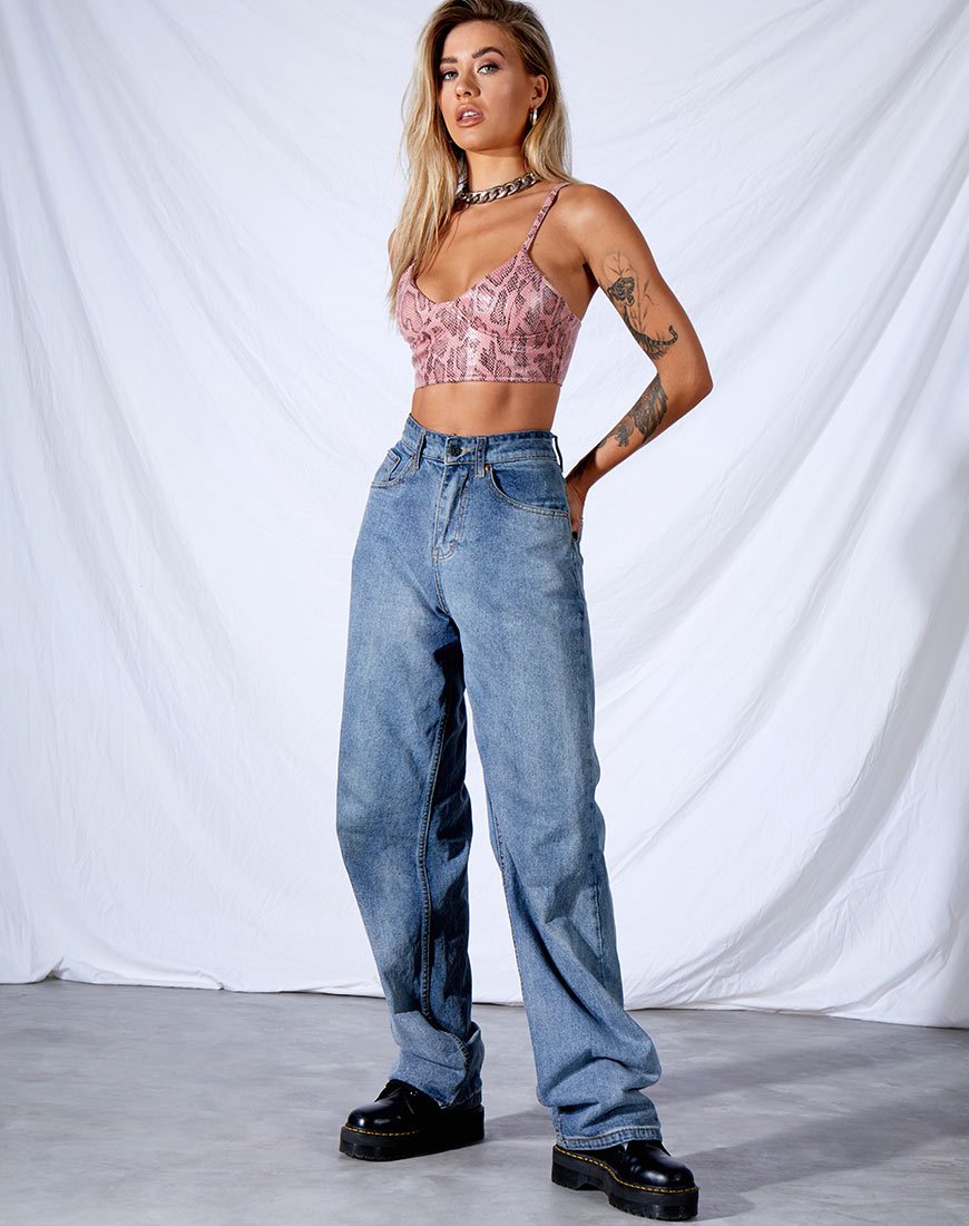 Immagine di Dyla Crop Top in PU Snake Pink