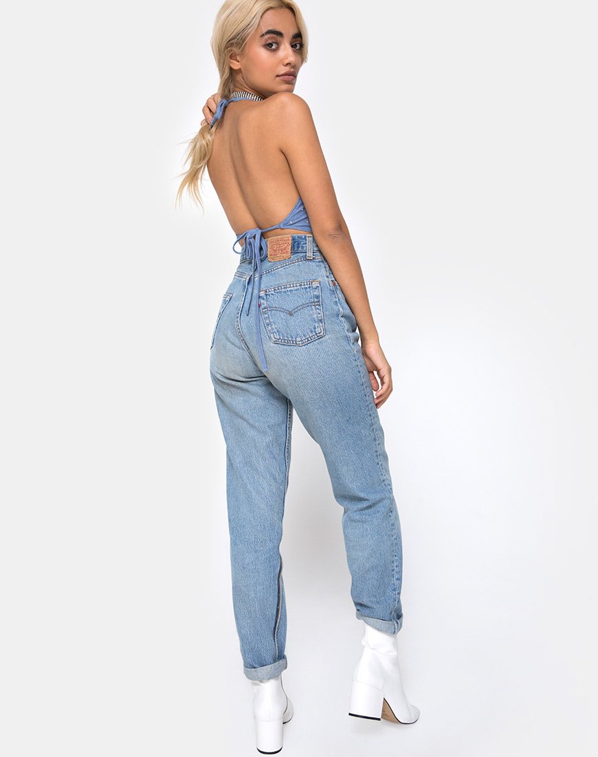 Immagine di Dyla Crop Top in Denim Blu Hot Fix