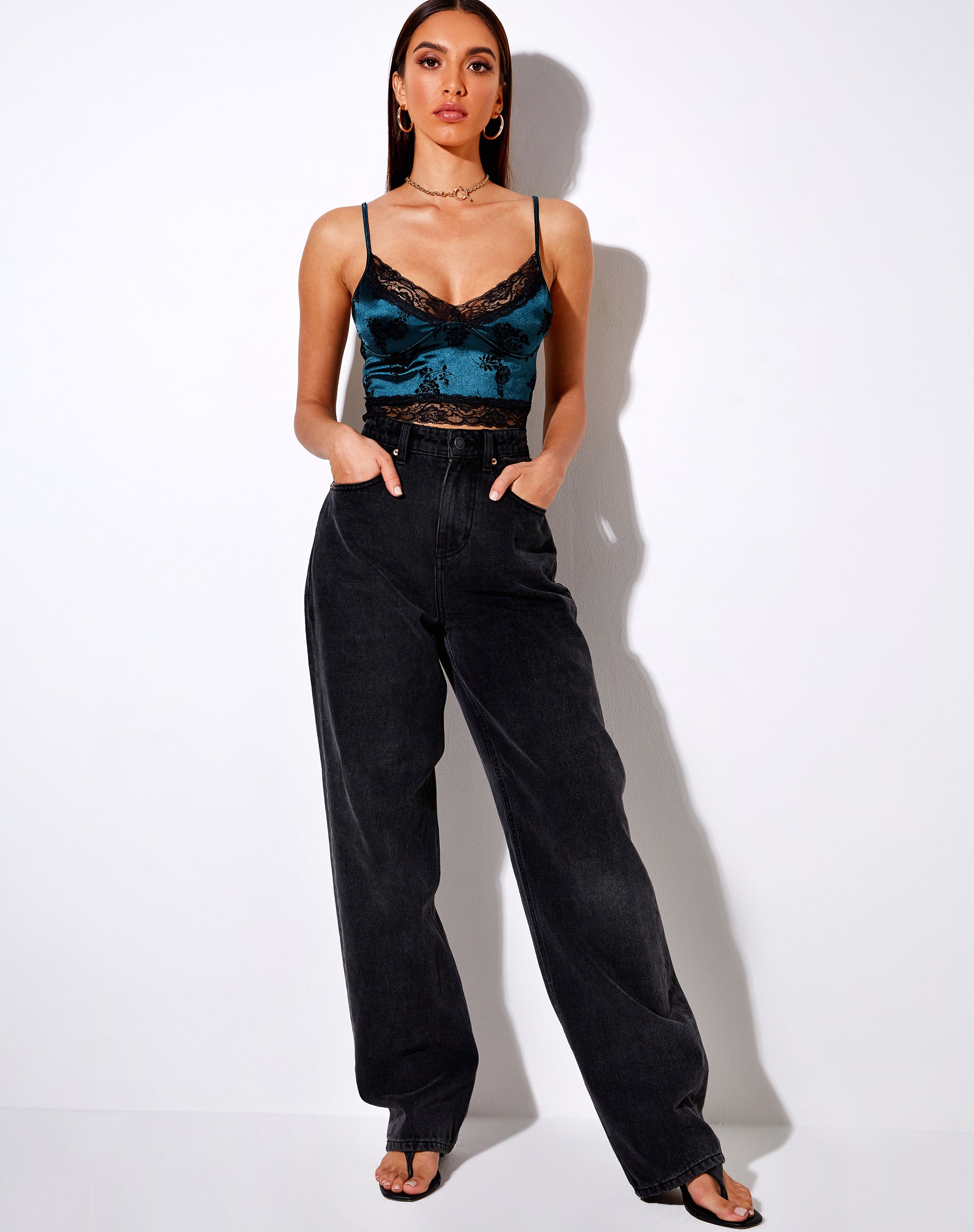 Immagine di Dyrana Crop Top in Rose Flock Verde Foresta