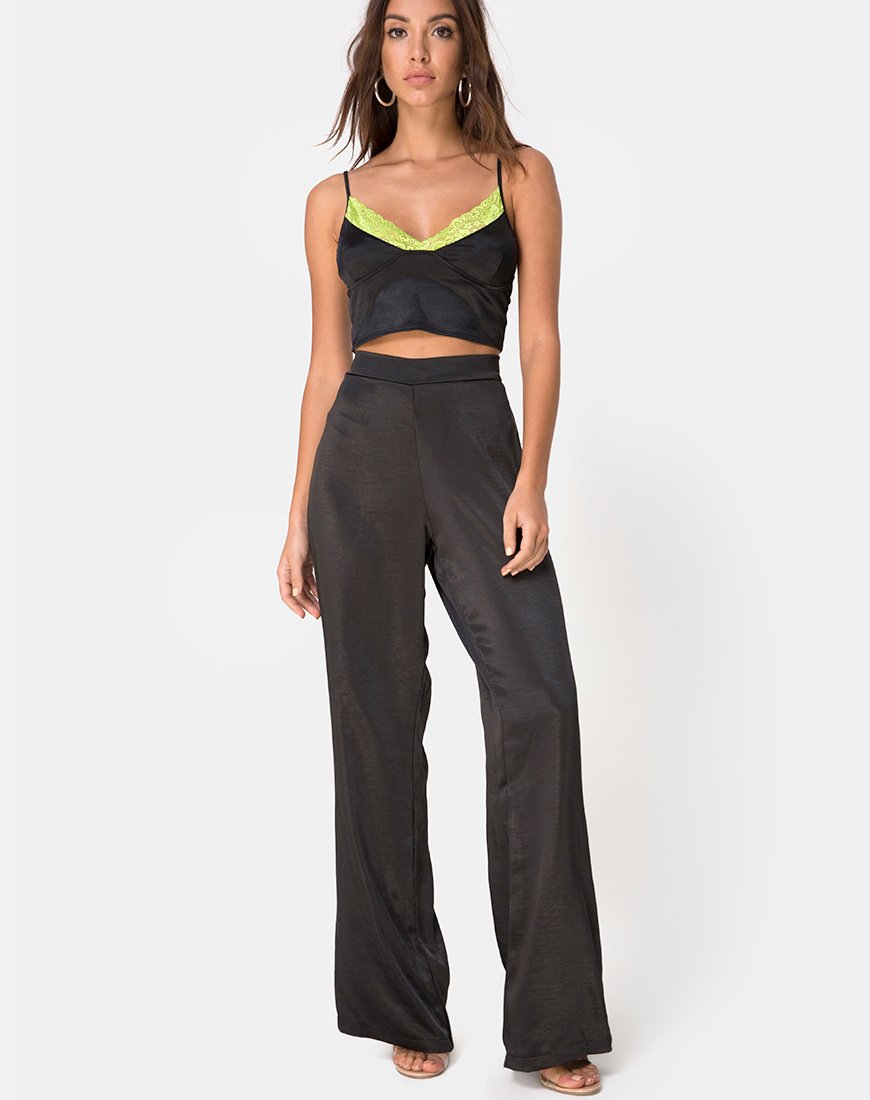Immagine di Dyrilla Top in raso nero con pizzo Lime