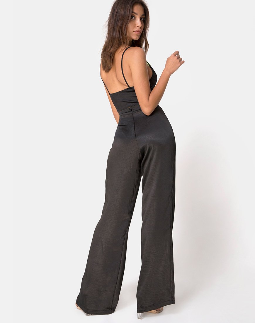 Immagine di Dyrilla Top in raso nero con pizzo Lime