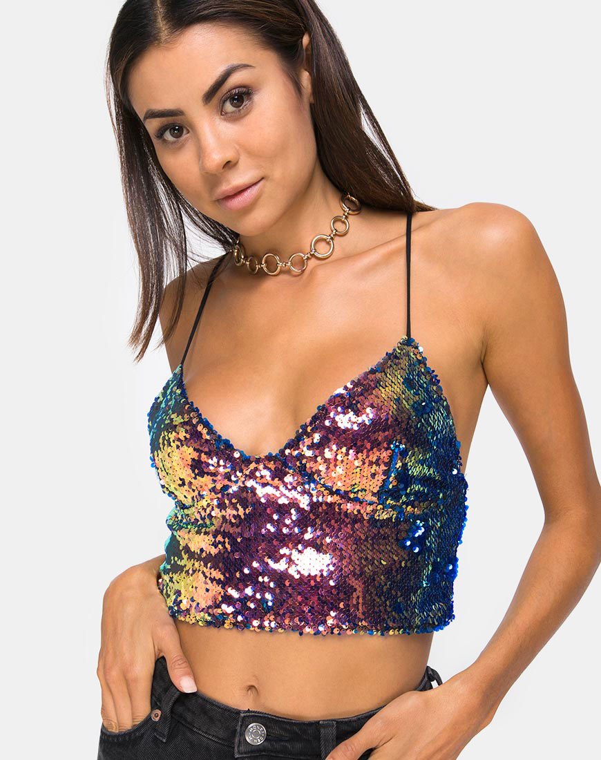 Bralet cropped Dyrilla in paillettes Dragon Fruit