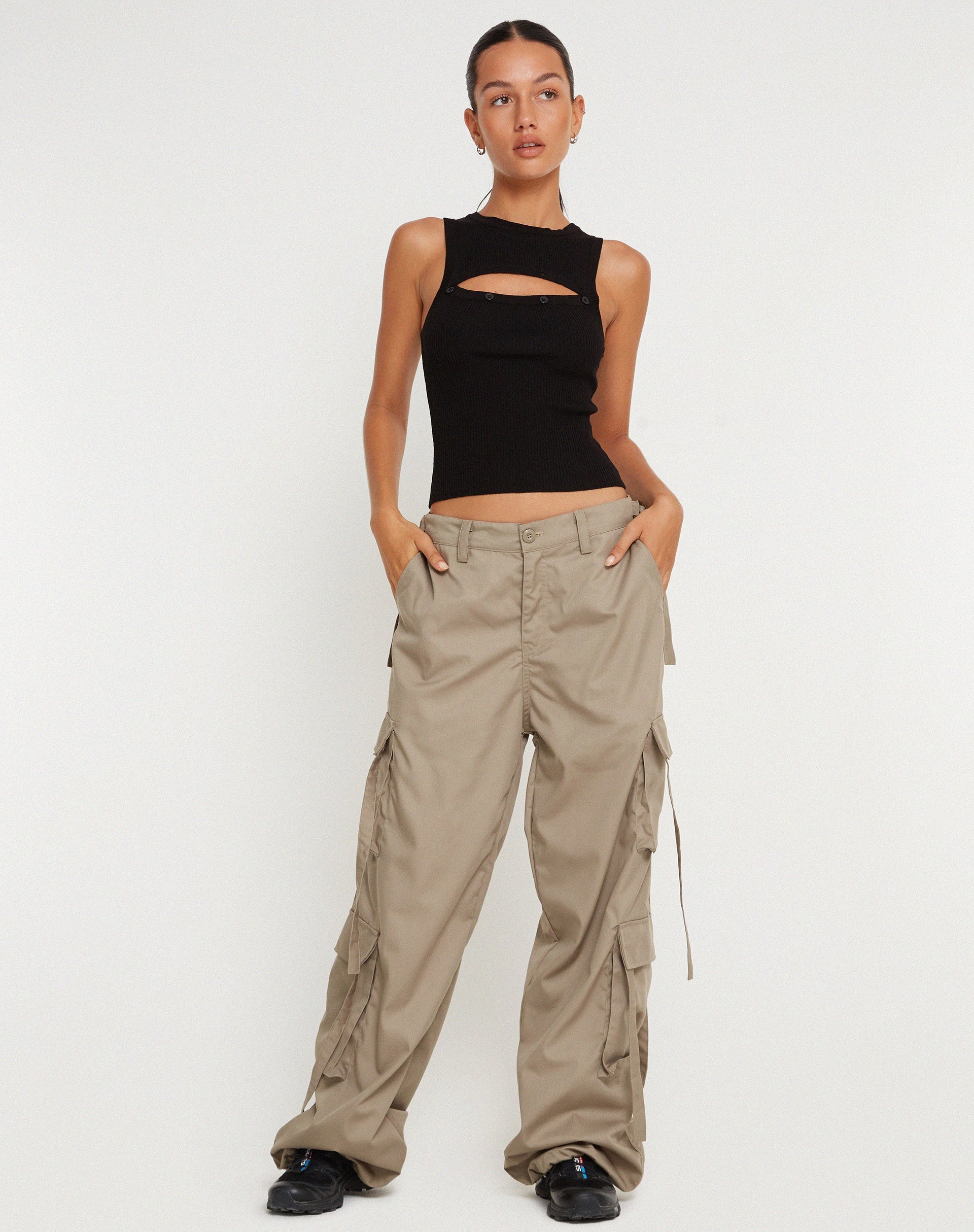 immagine di Edgar Pantalone Cargo a gamba larga in Cotone Drill Taupe