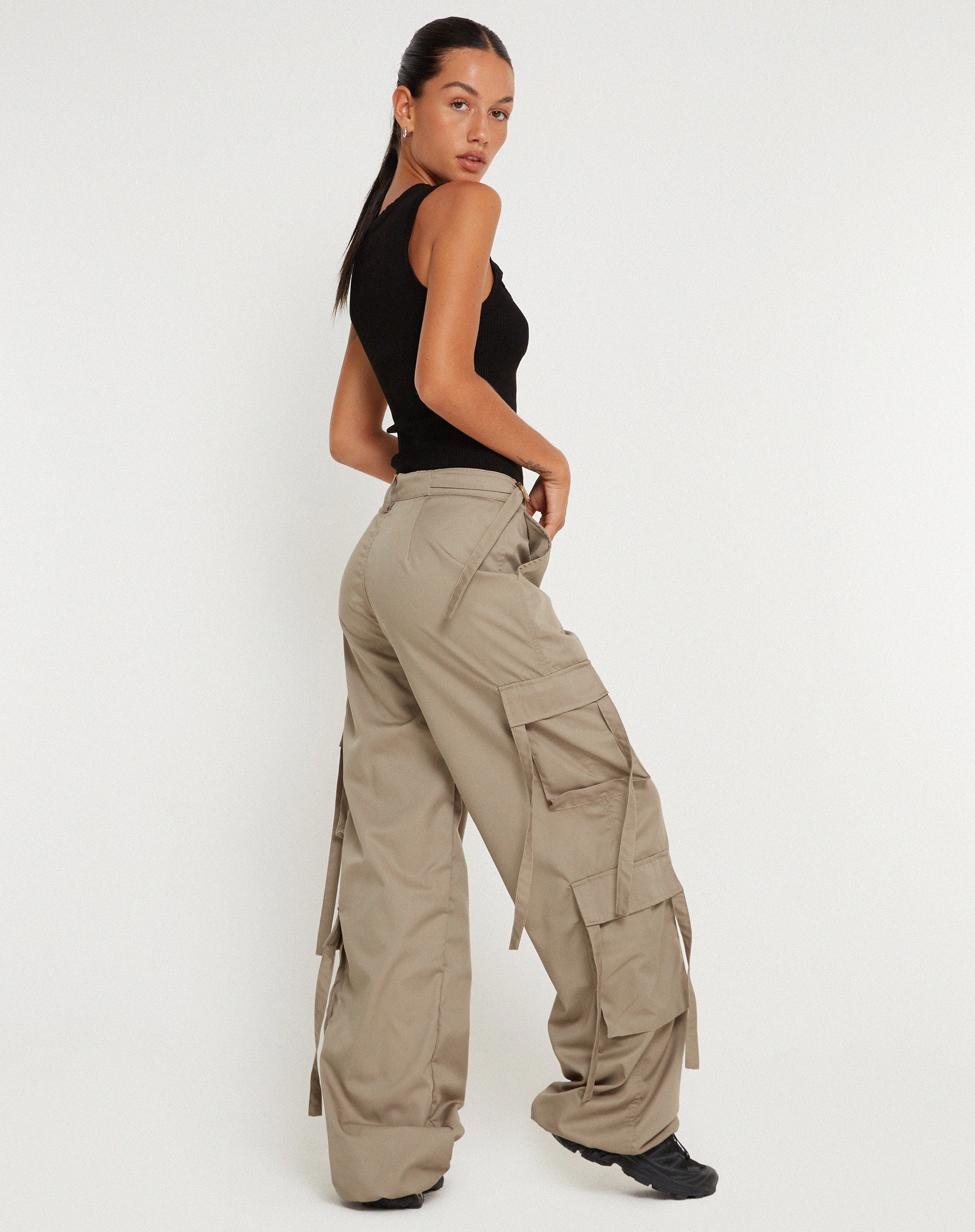 immagine di Edgar Pantalone Cargo a gamba larga in Cotone Drill Taupe