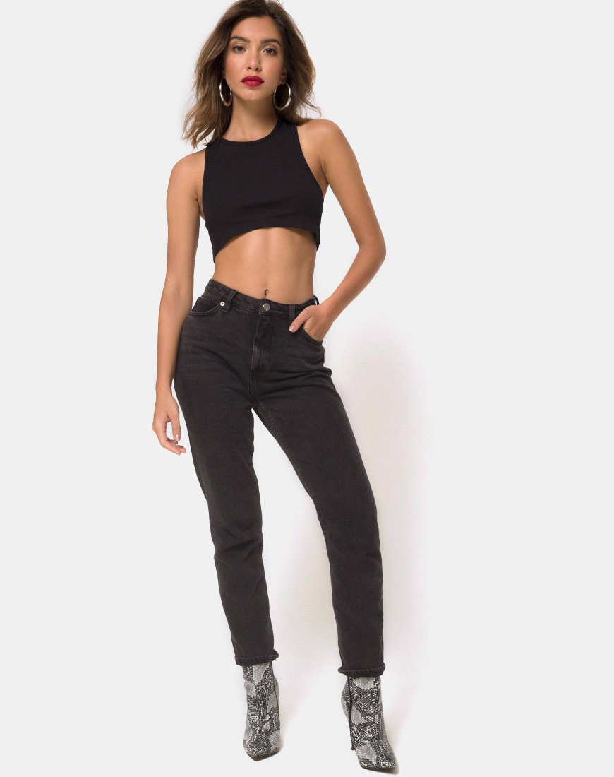 Immagine di Edina Crop Top a costine nero