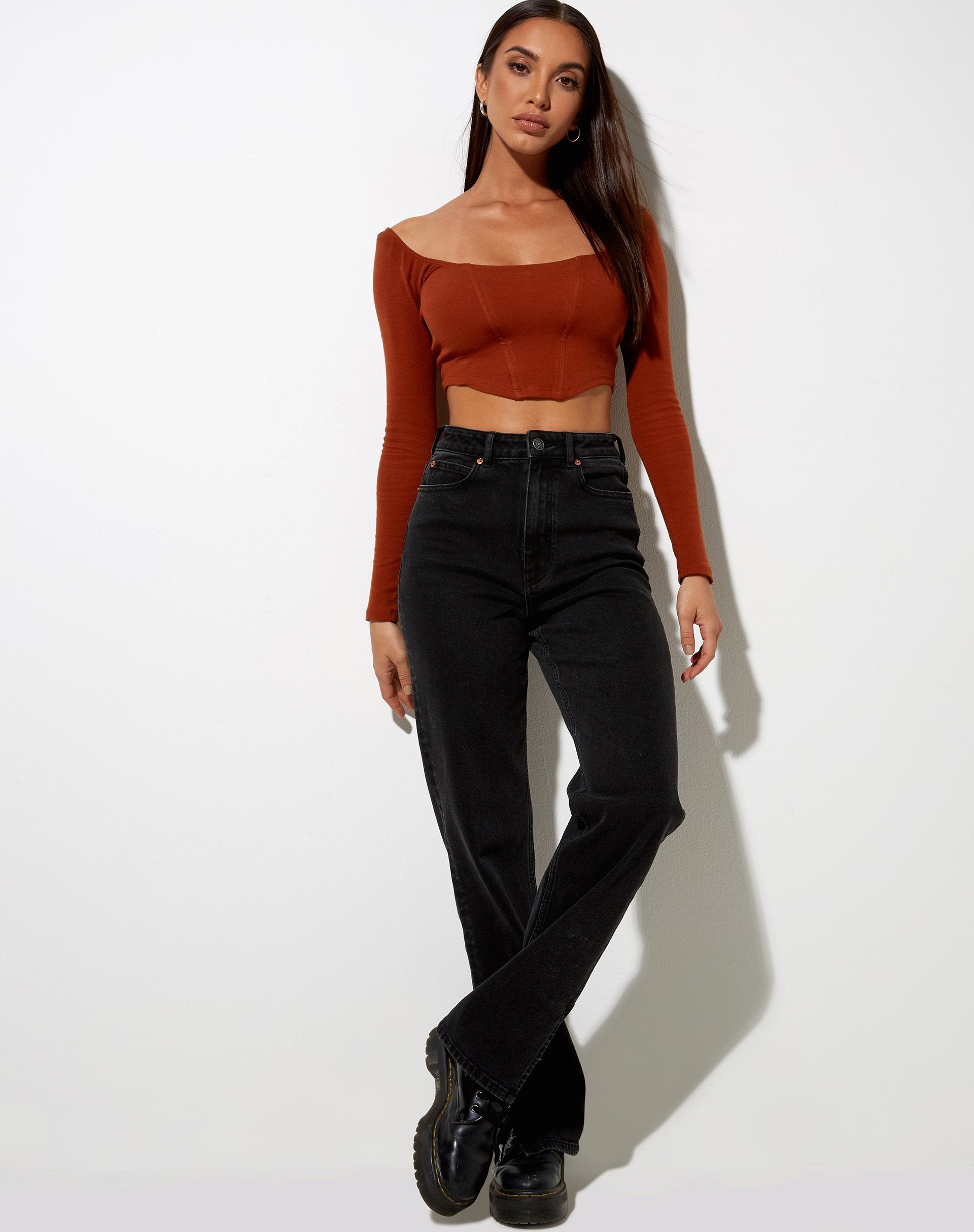 Immagine di Elcaca Crop Top in Rib Bombay Brown