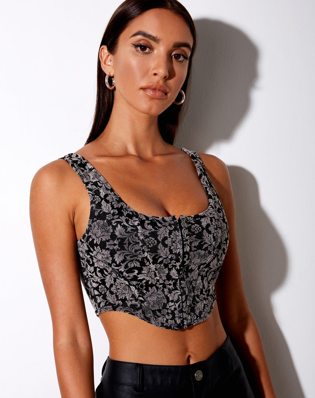 Top corsetto Elci in broccato grigio flock