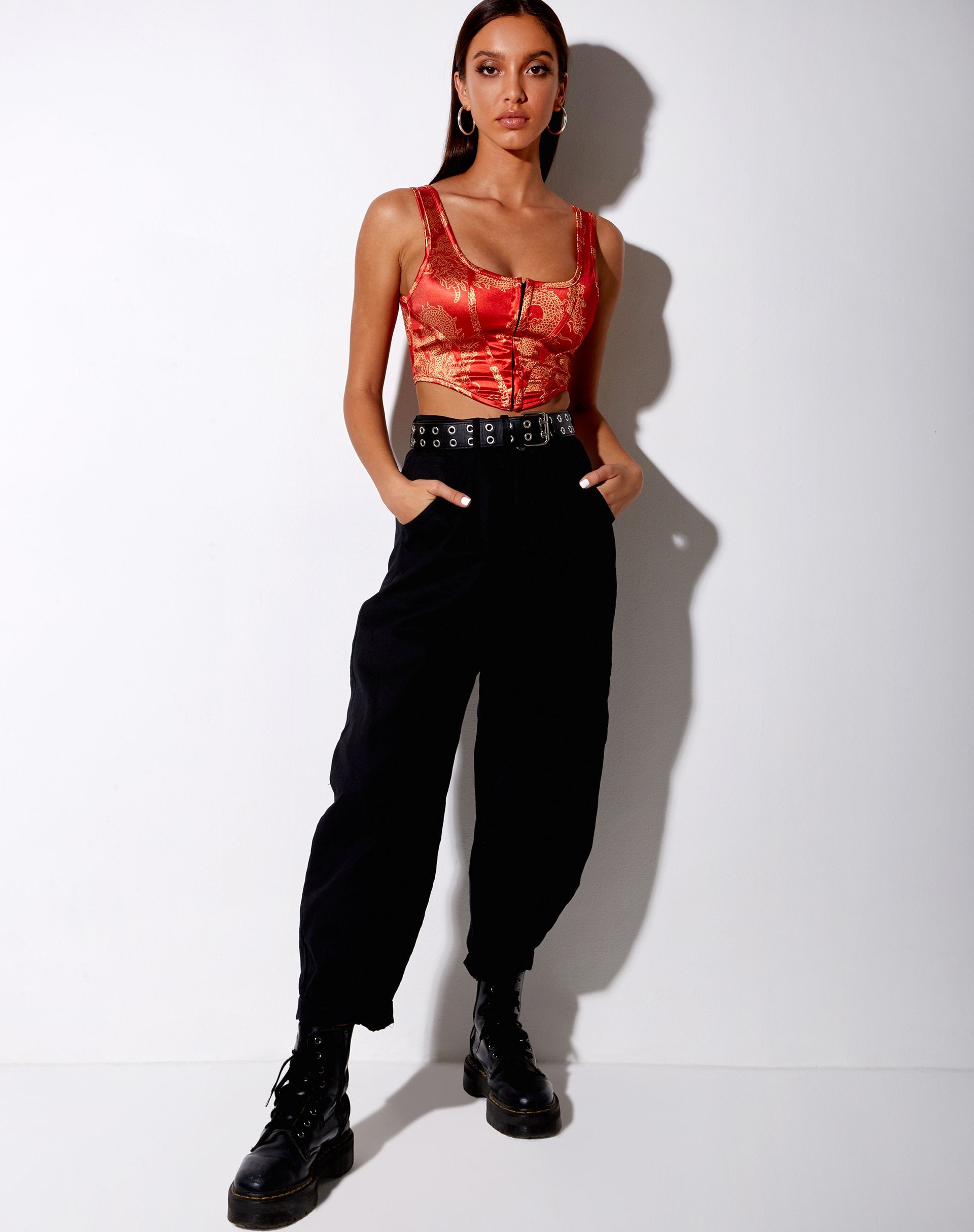 Immagine di Elci Corsetto Top in Fiore di Drago Rosso Oro