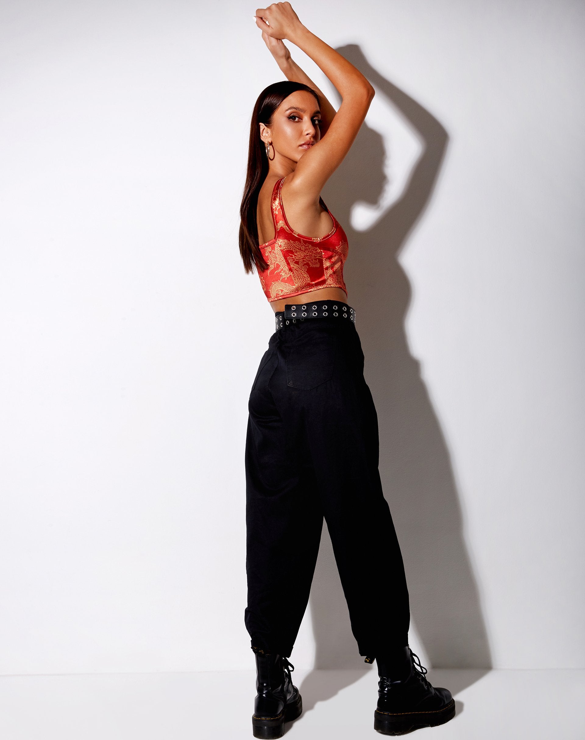 Immagine di Elci Corsetto Top in Fiore di Drago Rosso Oro