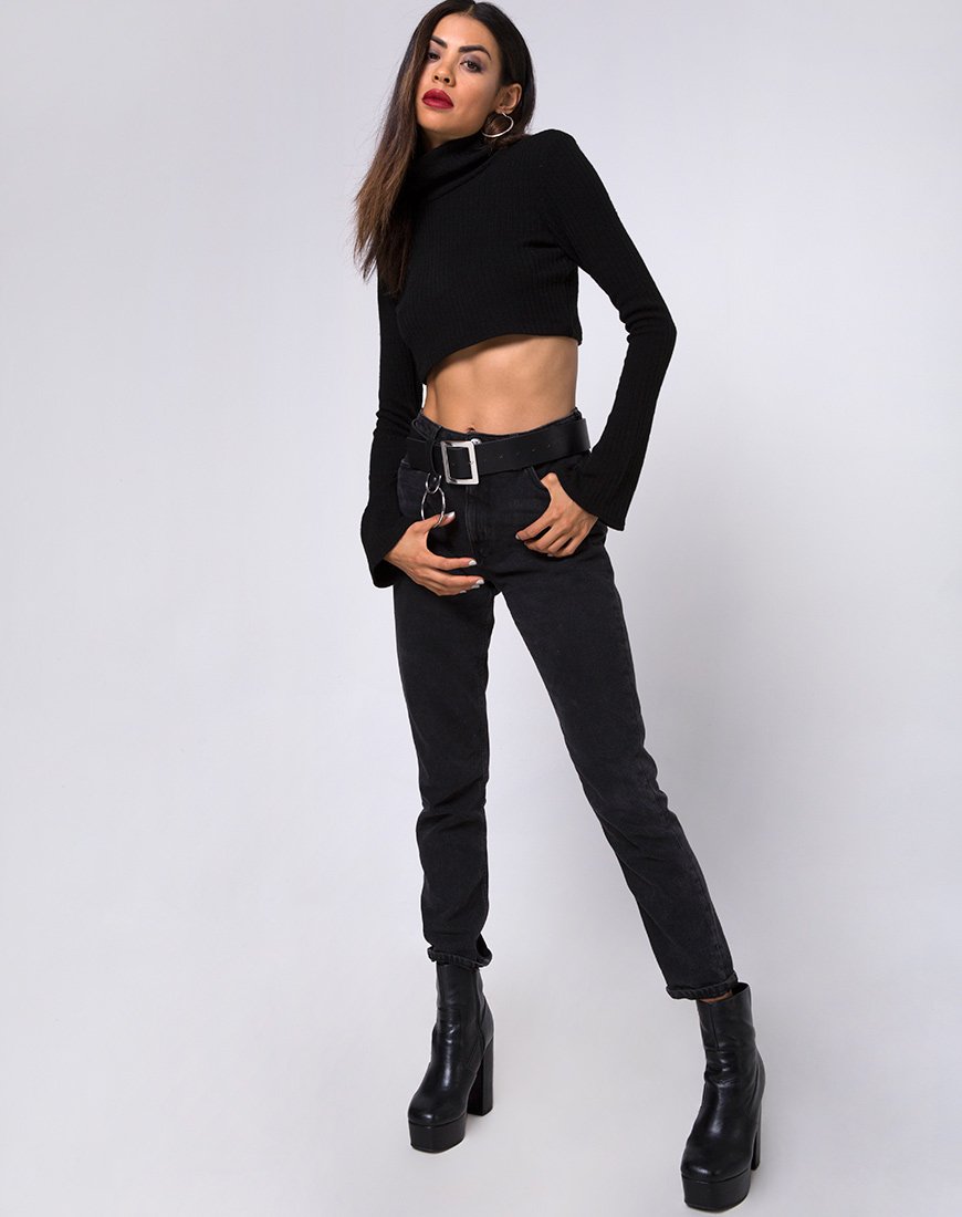 Immagine di Elena Crop Top in maglia a coste nero