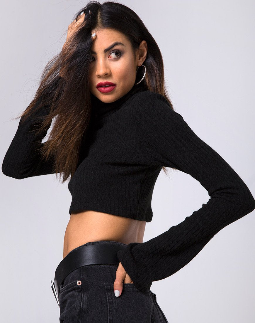 Elena Crop Top in maglia a coste nero