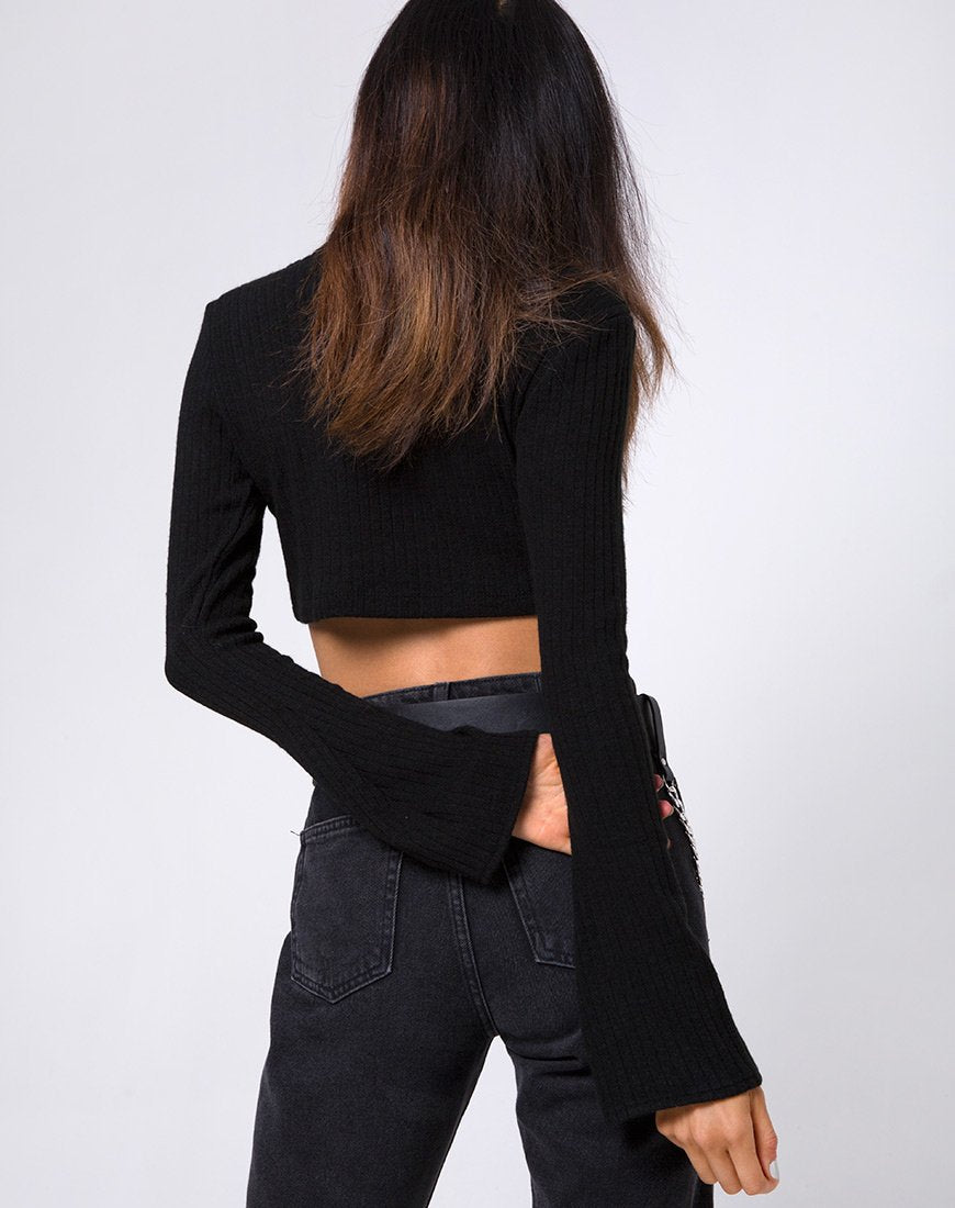 Elena Crop Top in maglia a coste nero