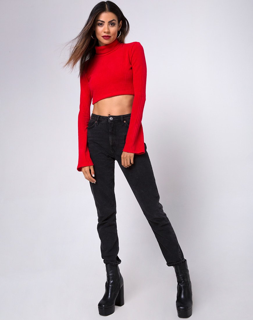 Immagine di Elena Crop Top in maglia a coste rosso
