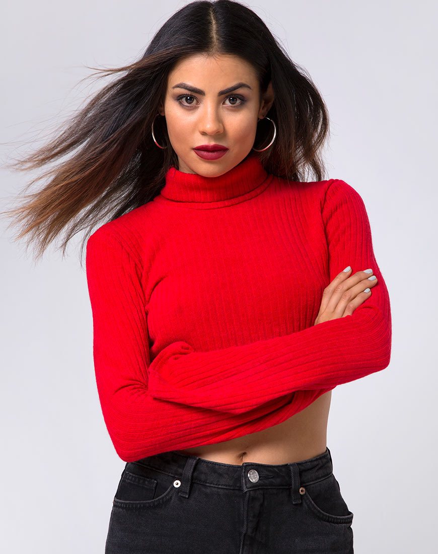 Elena Crop Top in maglia a coste rosso