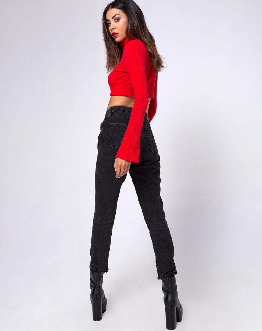 Immagine di Elena Crop Top in maglia a coste rosso