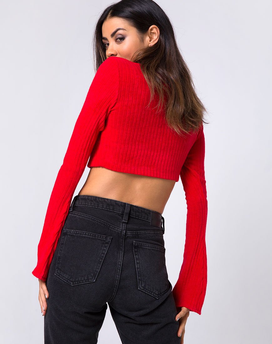 Elena Crop Top in maglia a coste rosso