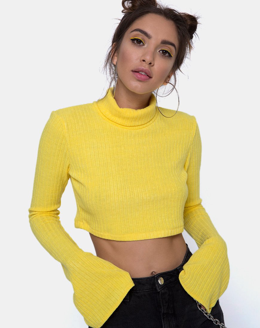 Elena Crop Top in maglia a coste giallo