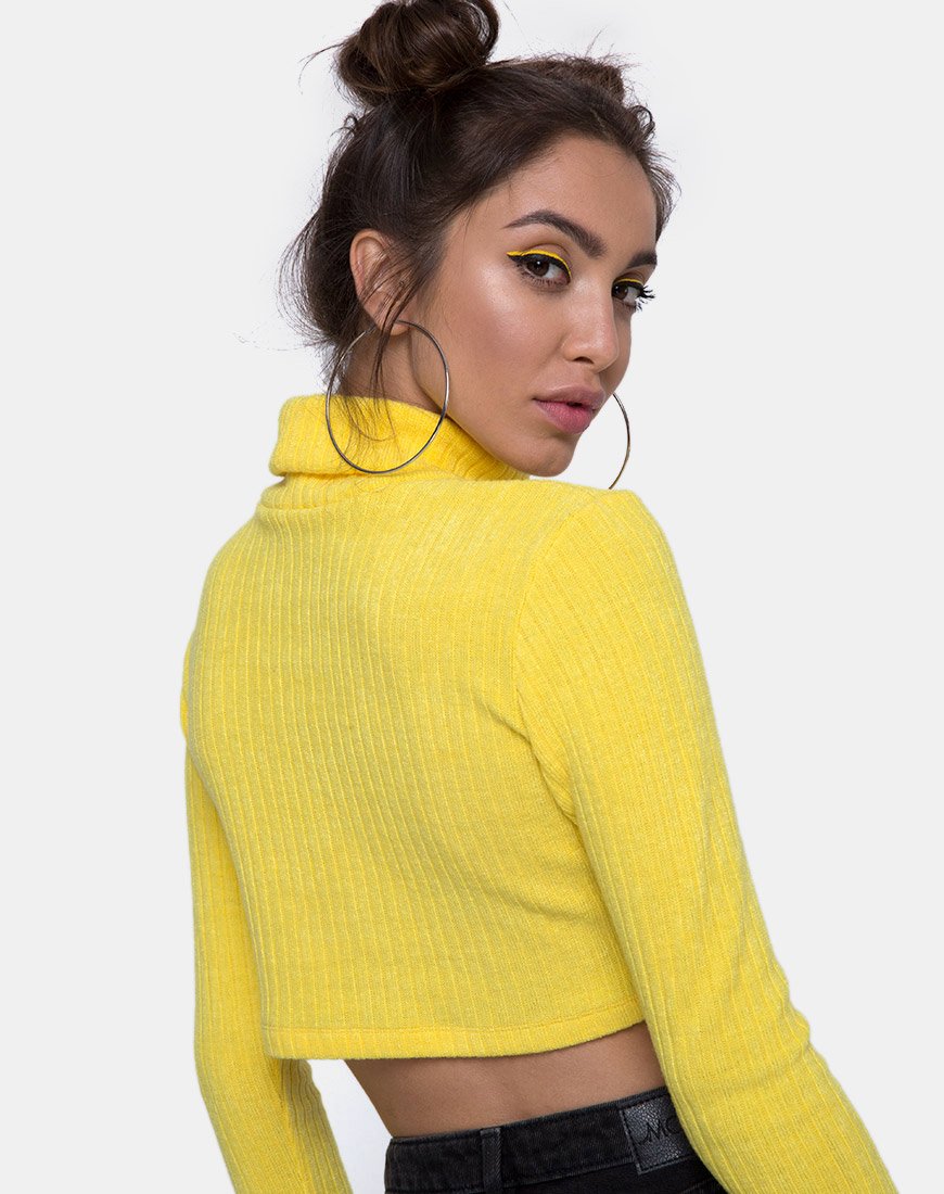Elena Crop Top in maglia a coste giallo
