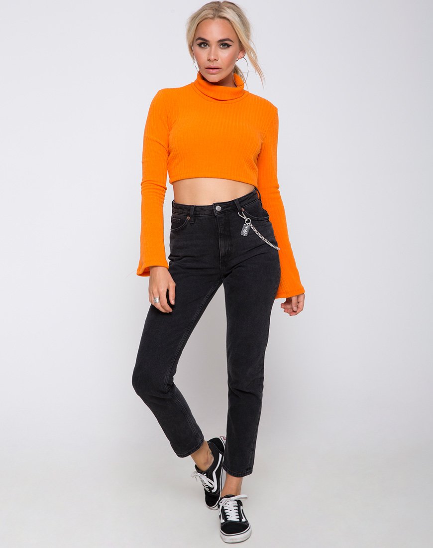 Immagine di Elena Crop Top in maglia a coste Arancione
