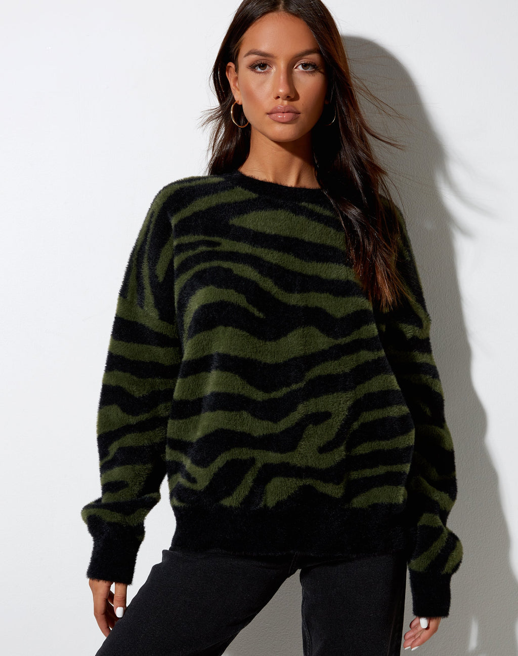 Maglione Eleni in maglia zebrata oliva e nera