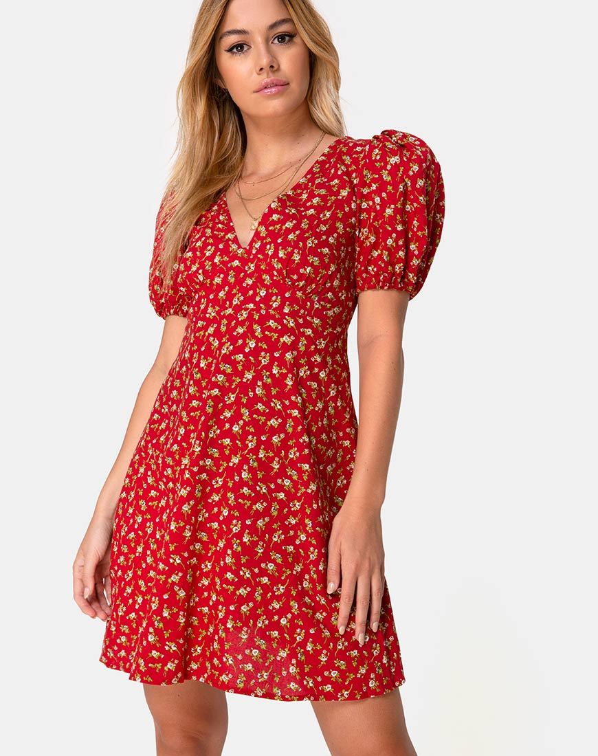 Immagine di Elfira Dress in Falling for You Rosso Floreale