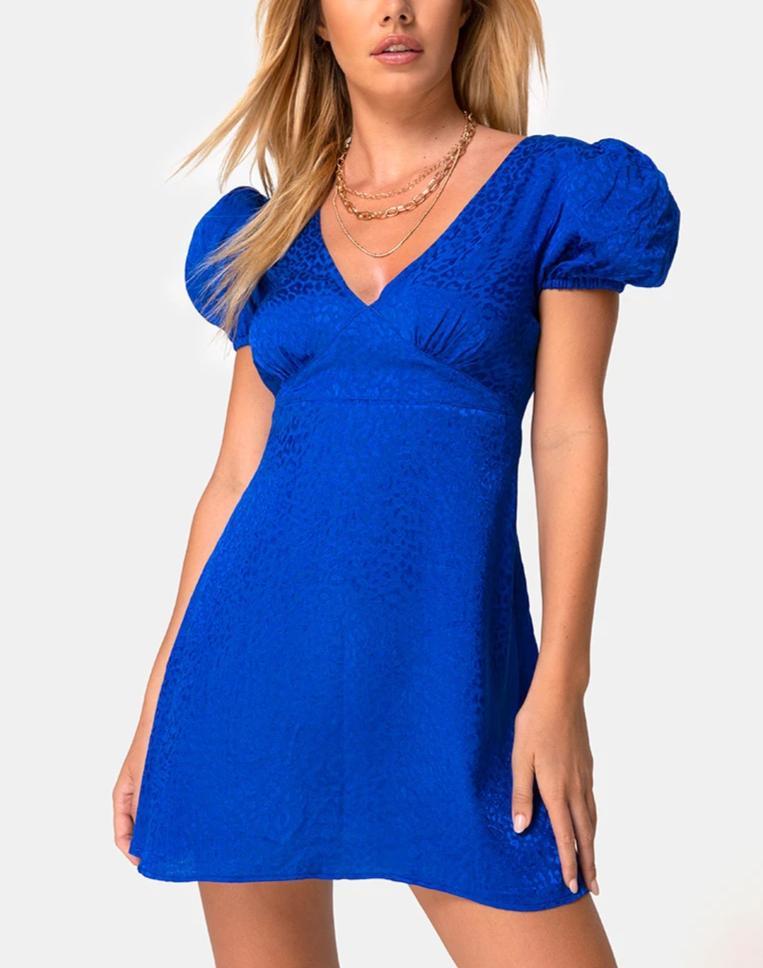Immagine di Elfy Mini Abito in Raso Ghepardo Blu Reale