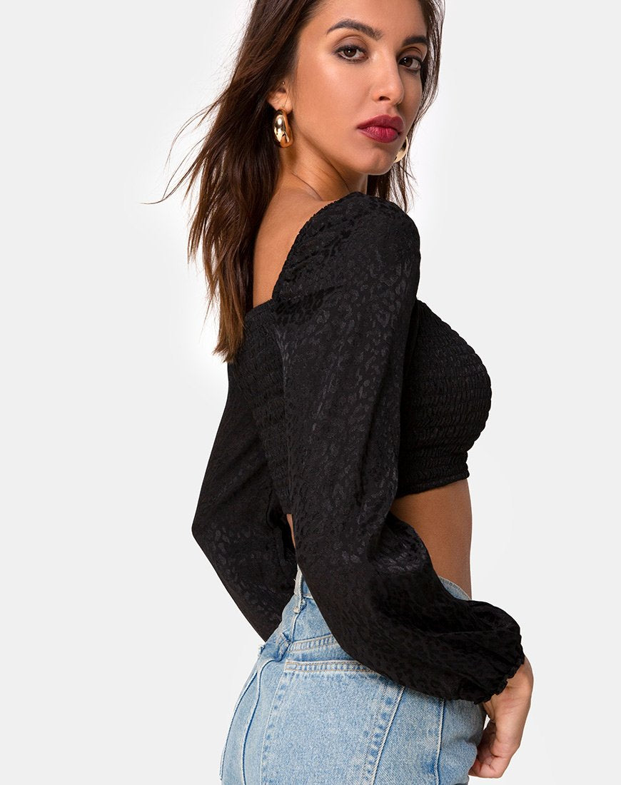 Immagine di Elina Top in raso nero Cheetah