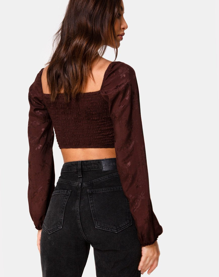 Top Elina in raso rosa cacao