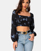 Immagine di Elina Top in raso nero Mono Flower