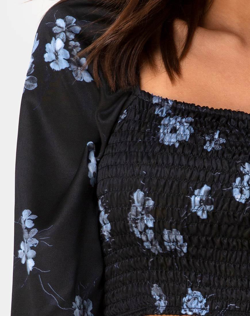 Immagine di Elina Top in raso nero Mono Flower