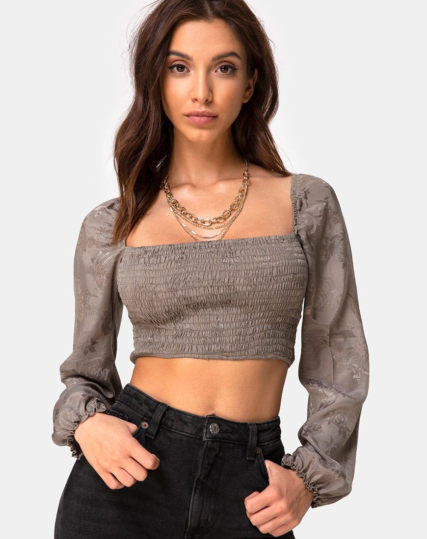 Top Elina in raso rosa argento grigio