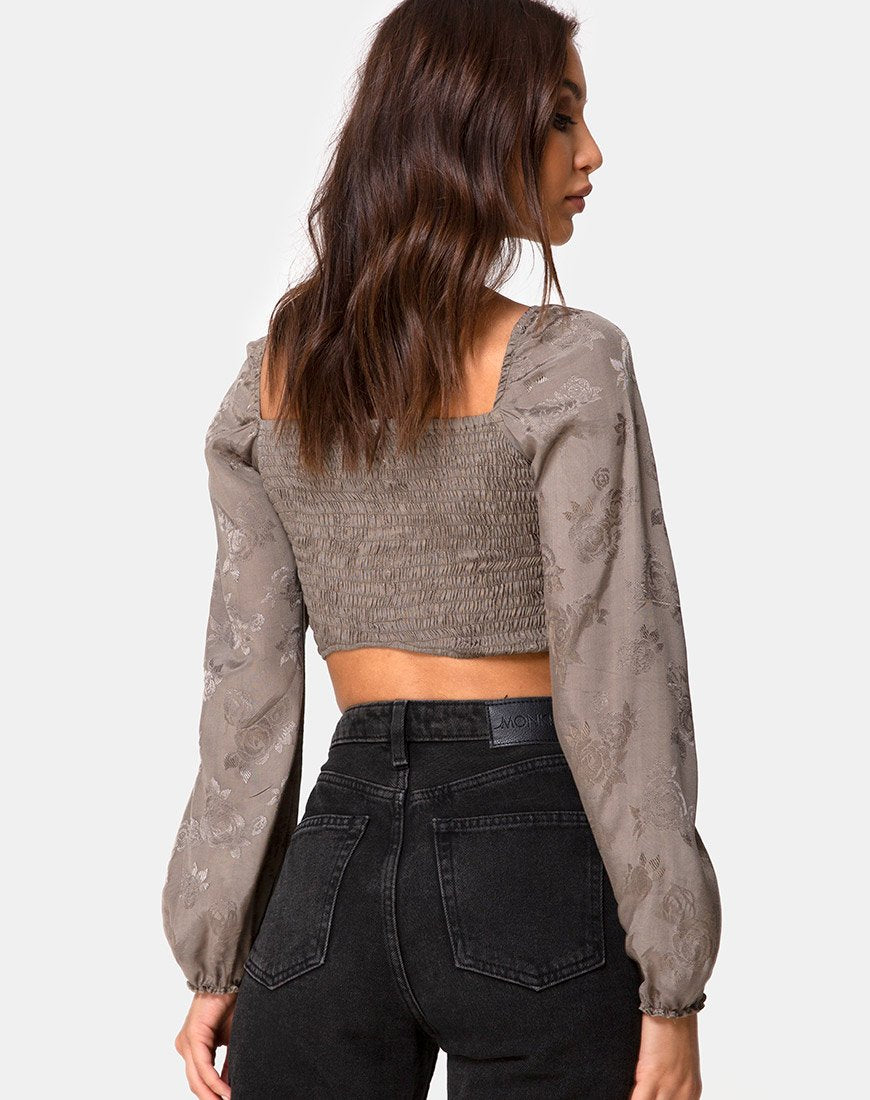 Top Elina in raso rosa argento grigio