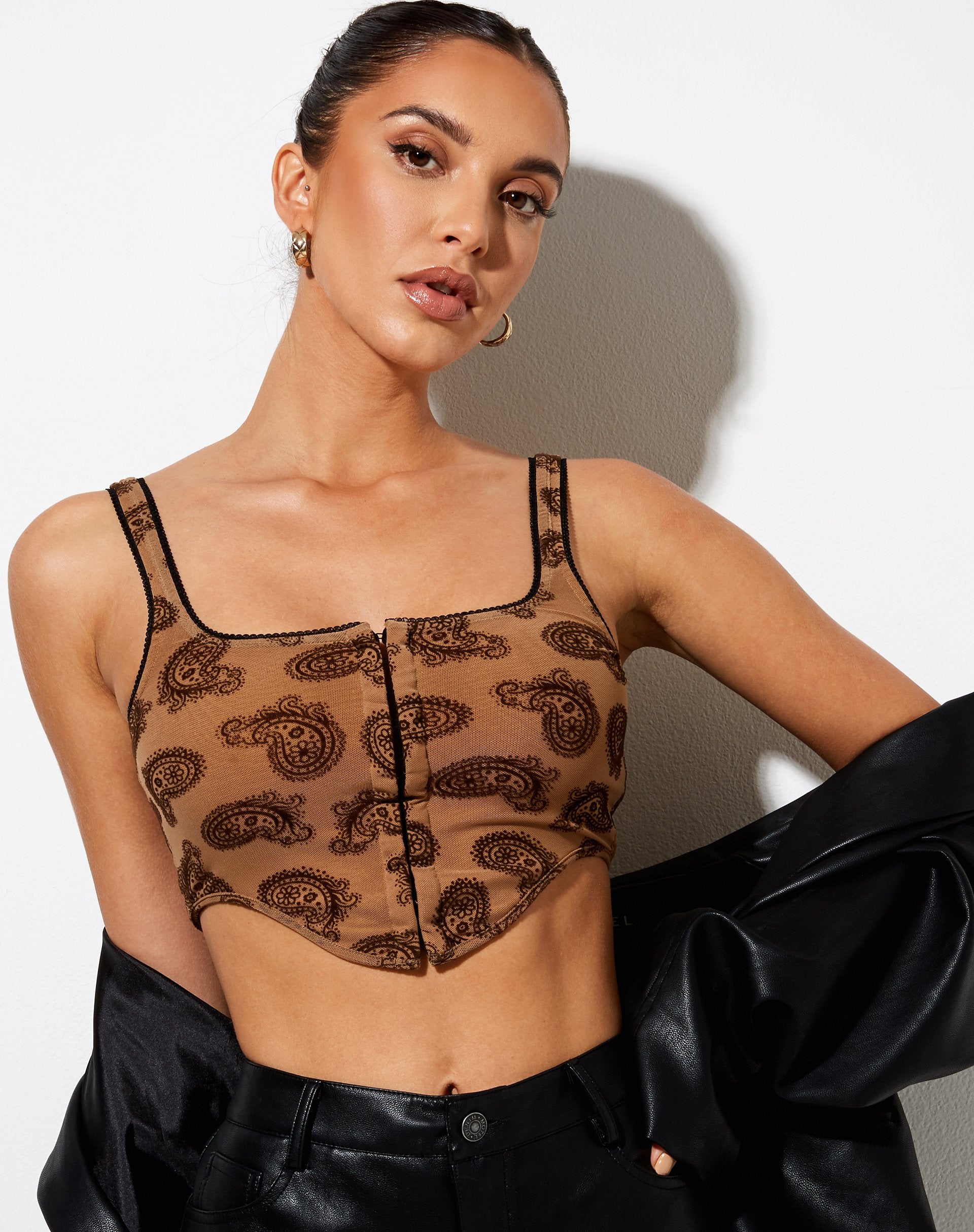 Immagine di Elix Crop Top in Persian Night Flock Marrone