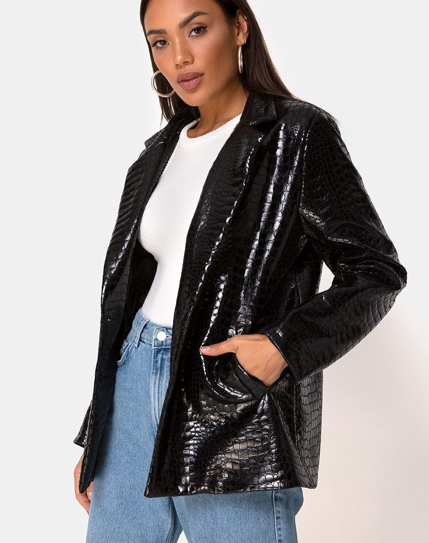 Blazer Elize in Croc PU nero
