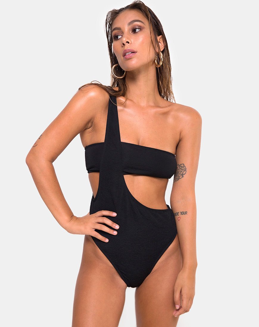 Costume da bagno Elkin in nero testurizzato