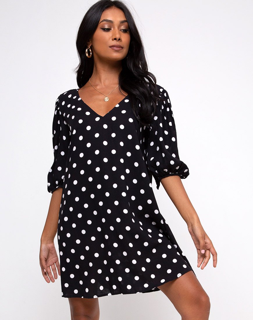 Elna Babydoll Dress in nero a pois anni '80