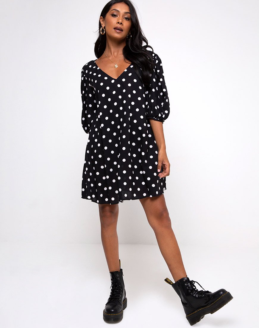 Immagine di Elna Babydoll Dress in 80s Polka Nero