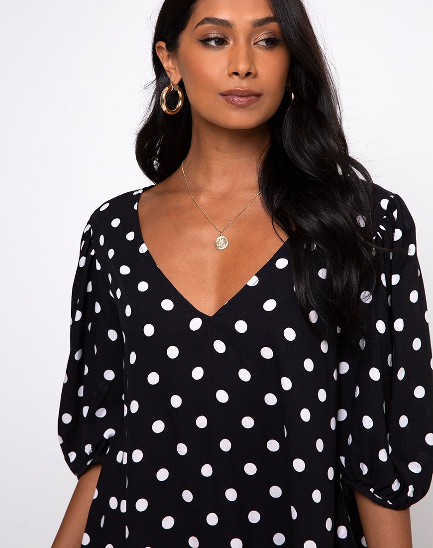 Immagine di Elna Babydoll Dress in 80s Polka Nero