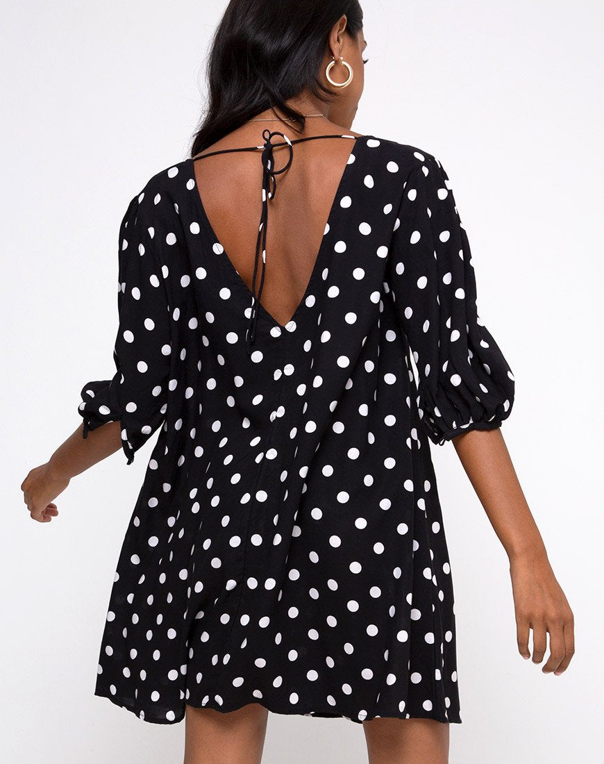 Elna Babydoll Dress in nero a pois anni '80