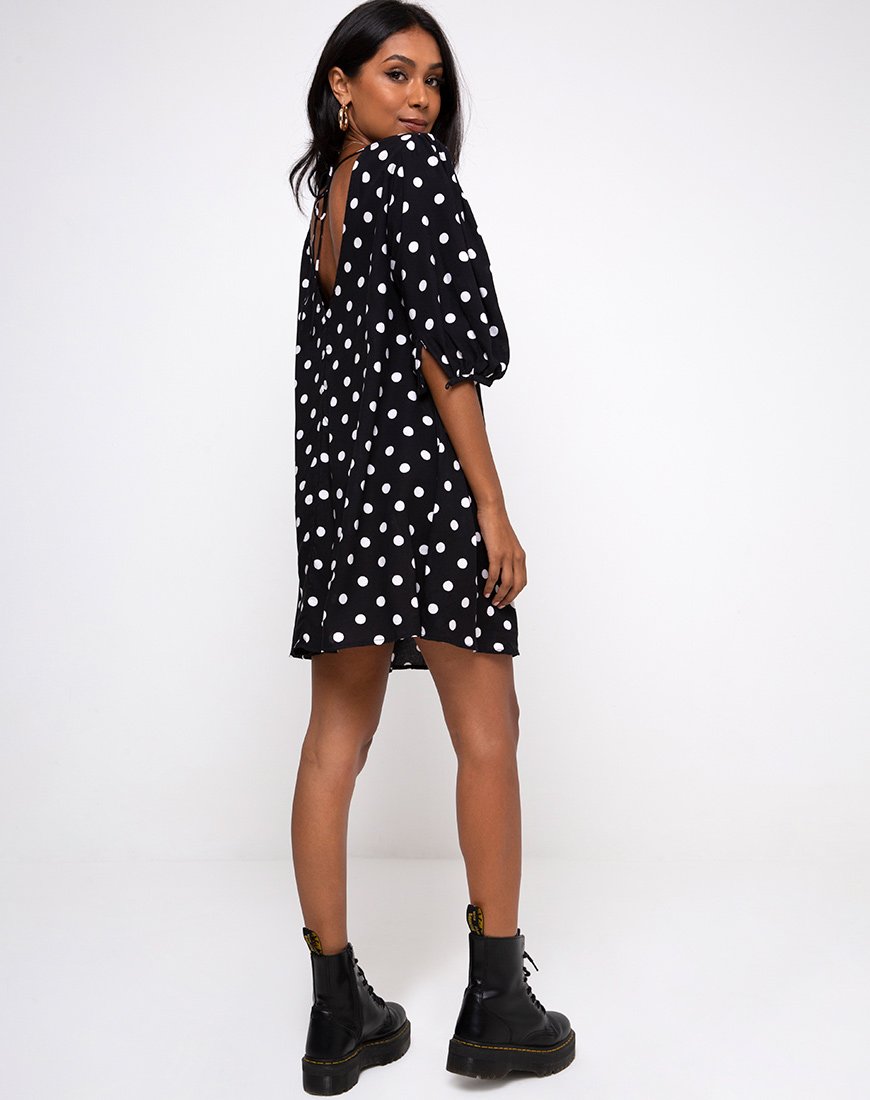 Immagine di Elna Babydoll Dress in 80s Polka Nero