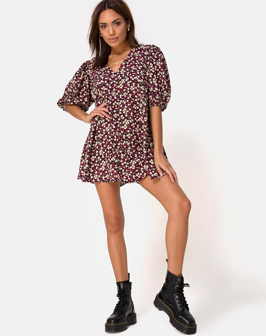 Immagine di Elna Babydoll Dress in Campo Floreale Prugna
