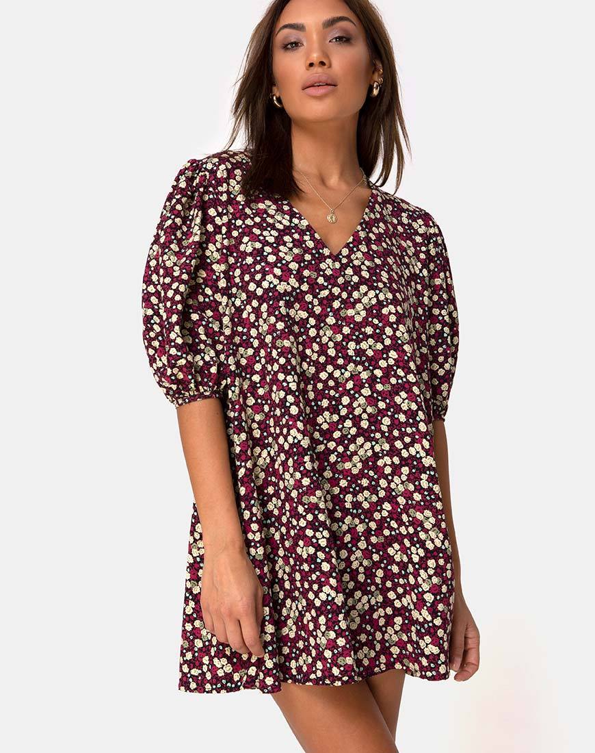 Elna Babydoll Dress in Campo Floreale Prugna