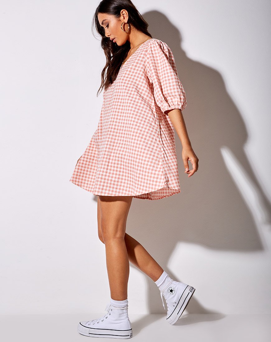 Elna Babydoll Dress in rosa check