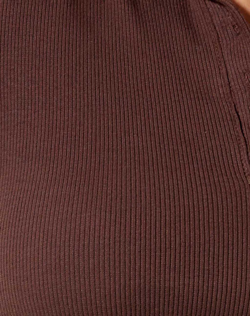 Elody Crop Top in costina con ricamo Cowgirl in mogano profondo