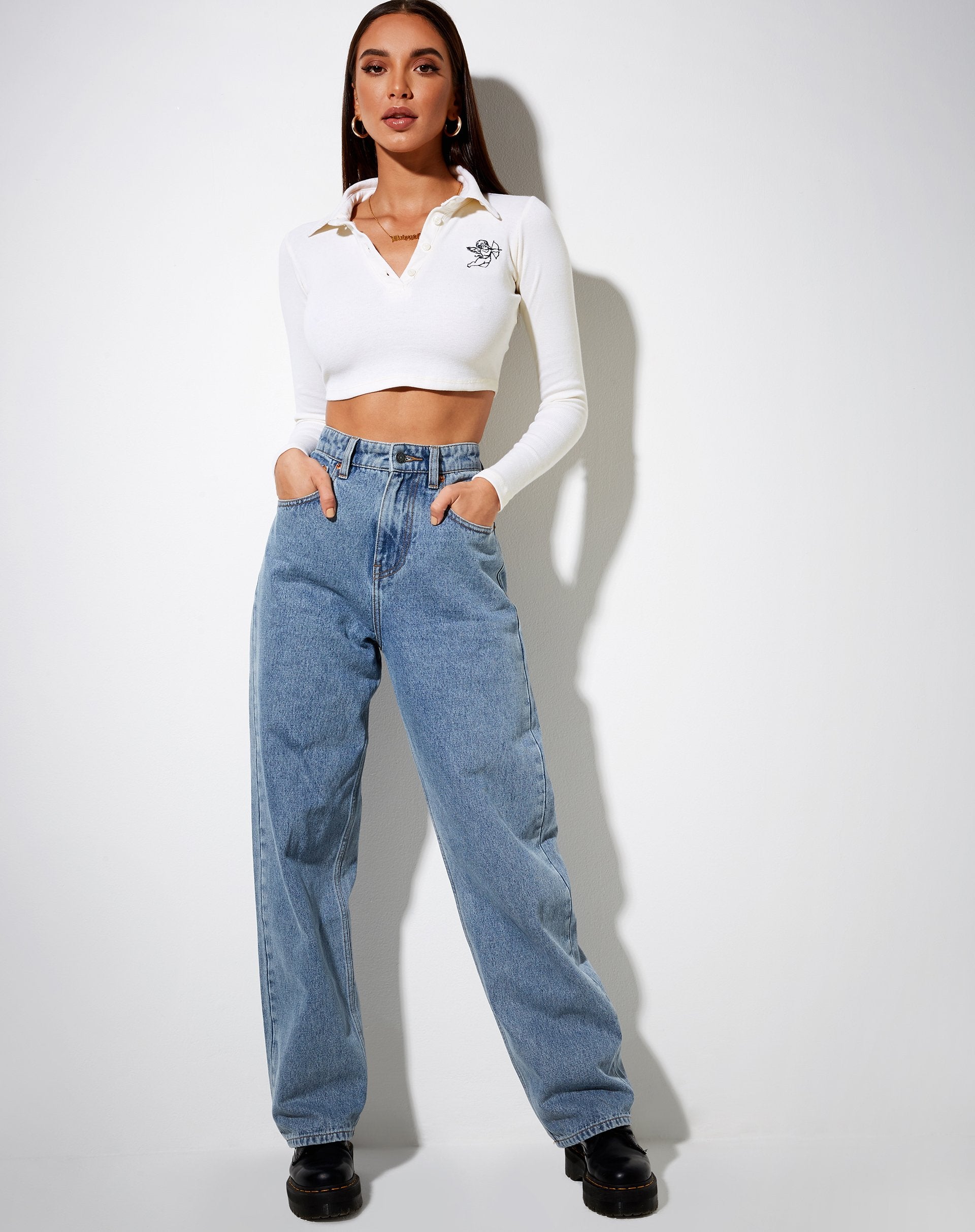Immagine di Elody Crop Top in Rib Ivory Cupido Embro