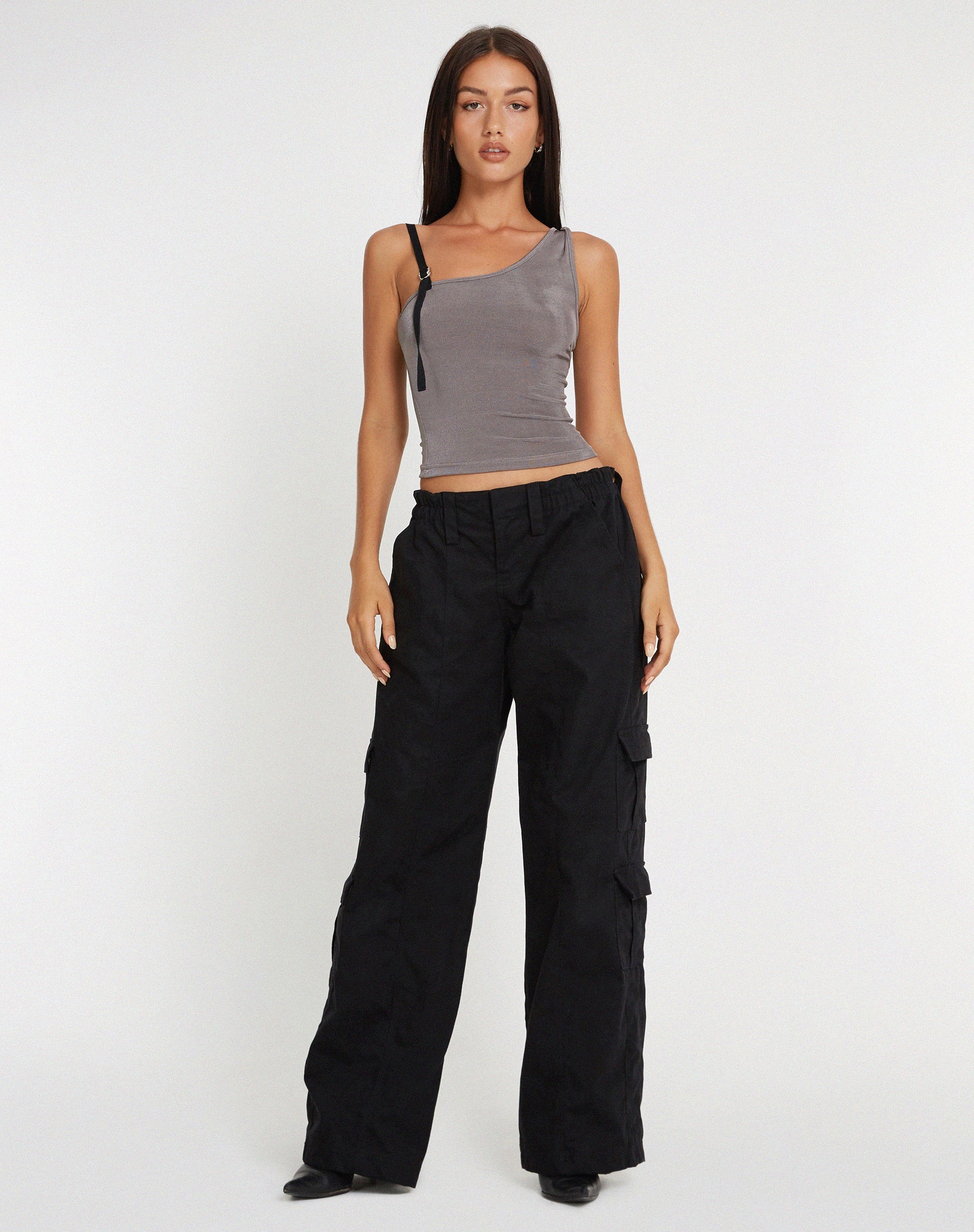 immagine di Eltica One Shoulder Crop Top in grigio